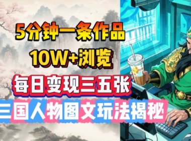 5分钟一条作品,10W+浏览,每日变现三五张,AI三国人物图文玩法揭秘