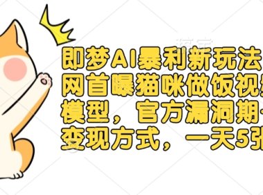 即梦AI暴利新玩法：全猫咪做饭视频躺Z模型，官方漏洞期+多种变现方式，一天5张