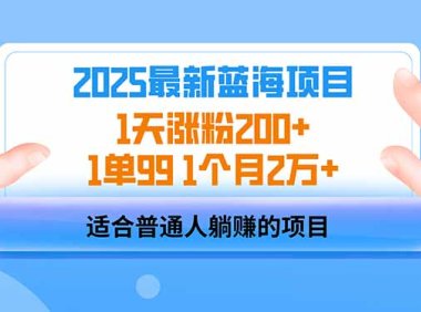 2025蓝海项目 1天涨粉200+ 1单99 1个月2万+
