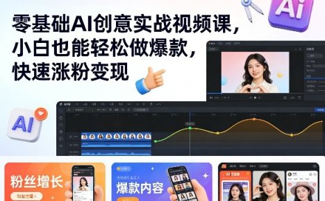 零基础AI创意实战视频课,小白也能轻松做爆款,快速涨粉变现