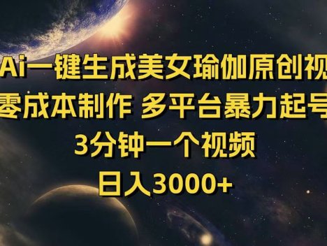 用Ai一键生成美女瑜伽原创视频 零成本制作 多平台暴力起号  3分钟一个…