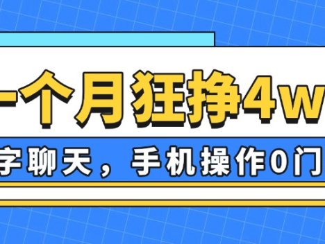 一个月狂挣4w+，打字聊天，手机操作0门槛，新手小白都能做！