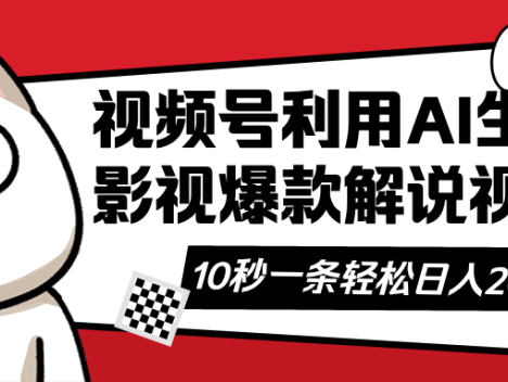 视频号AI解说视频，利用AI软件生成原创爆款影视解说视频，10秒钟一条，…