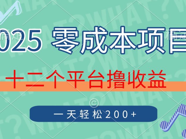 2025年零成本项目，十二个平台撸收益，单号一天轻松200+