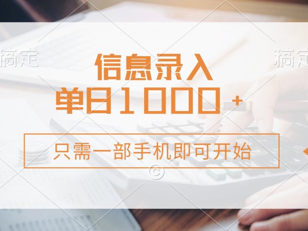 信息录入，几秒钟一单，只需一部手机即可开始，0成本，每天1000+