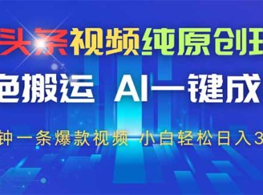 今日头条视频纯原创玩法，AI一键成片，2分钟一条视频，轻松日入300+
