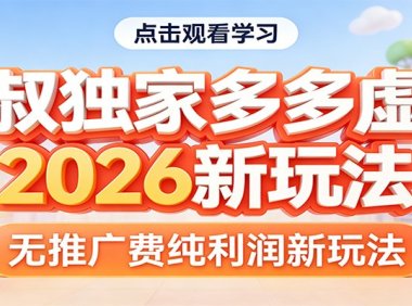 七叔独家多多虚拟，2026新玩法，无推广费，纯利润