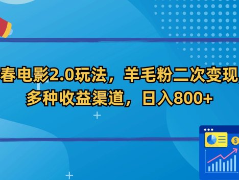 新春电影2.0玩法，羊毛粉二次变现，多种收益渠道，日入800+