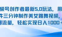 视频号创作者最新5.0玩法，用ai软件三分钟制作美女跳舞视频 实现日入1000+