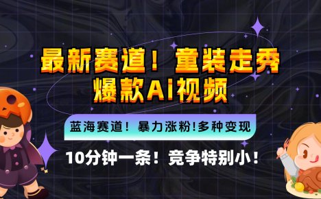 新蓝海赛道，童装走秀爆款Ai视频，10分钟一条 竞争小 变现机会超多，小…