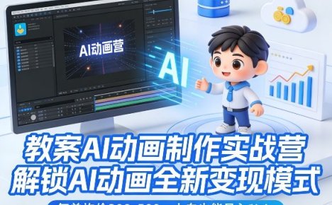 教案AI动画制作实战营，解锁AI动画全新变现模式，每单均价200-500，小白也能月入1W+