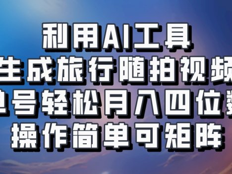 利用AI工具生成旅行随拍视频，单号轻松月入四位数，操作简单可矩阵