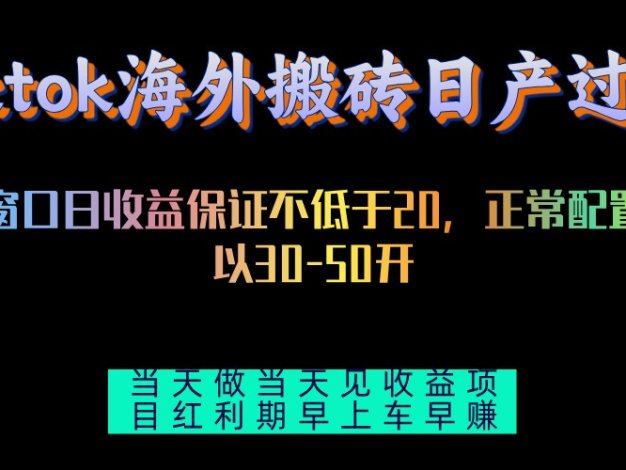 tiktok海外搬砖项目单机日产过千当天做当天见收益