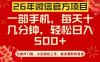 26年微信官方项目，无操作门槛，只需一部手机，轻松日入5张【揭秘】