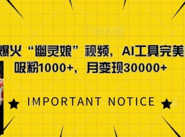 一键复刻爆火“幽灵娘”视频,AI工具完美复刻,日吸粉1000+,月变现过W