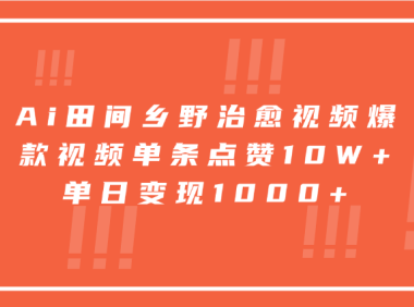 Ai田间乡野治愈视频,爆款视频单条点赞10W+,单日变现1000+