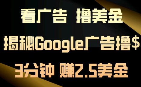 看广告，撸美金！3分钟赚2.5美金！日入200美金不是梦！揭秘Google广告…