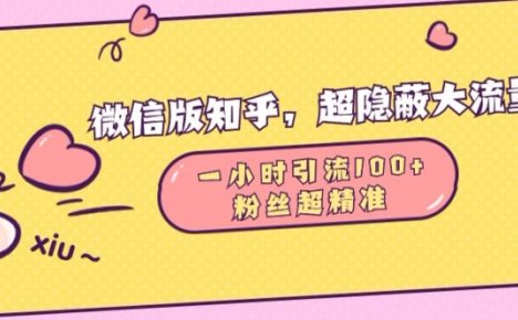 微信版知乎，超隐蔽流量入口1小时引流100人，粉丝质量超高【揭秘】