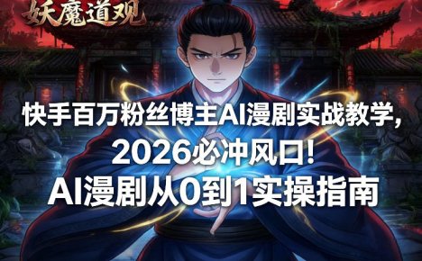 快手百万粉丝博主AI漫剧实战教学，2026必冲风口！AI漫剧从0到1实操指南