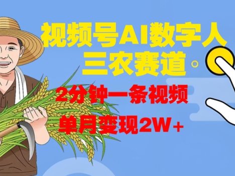 视频号AI数字人玩转三农赛道，2分钟一条视频，单月变现2W+