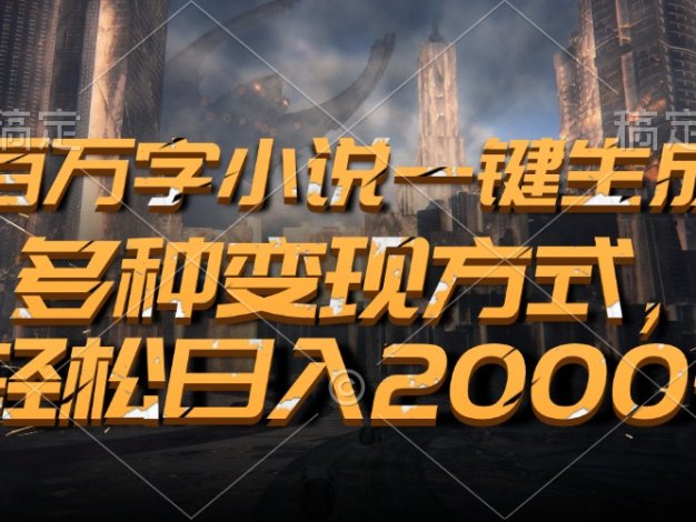 百万字小说一键生成，多种变现方式，轻松日入2000+