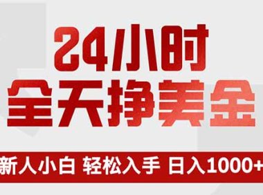 24小时全天挣美金,新人小白轻松入手,长期稳定,日入1000+