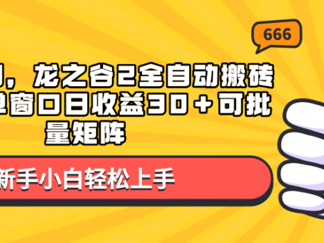 蓝海项目，龙之谷2全自动搬砖游戏，单窗口日收益30＋可批量矩阵