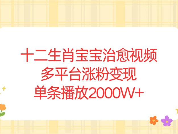 十二生肖宝宝治愈视频，多平台涨粉变现，单条播放2000W+