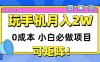 玩玩手机月入20000+，0成本小白必做项目，可矩阵