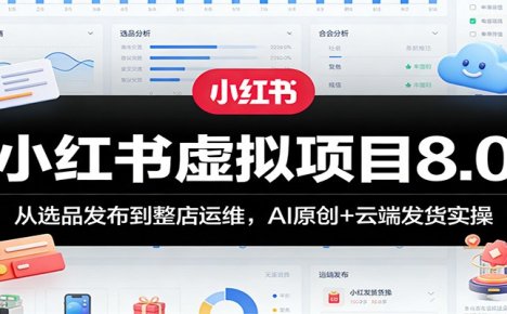 小红书虚拟项目8.0：从选品发布到整店运维，AI原创+云端发货实操