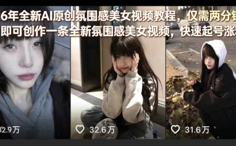 26年全新AI原创氛围感美女视频教程，仅需两分钟即可创作一条全新氛围感美女视频，快速起号涨粉