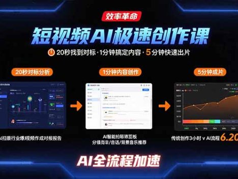 短视频AI极速创作课：20秒找到对标，1分钟搞定内容创作，5分钟快速出片