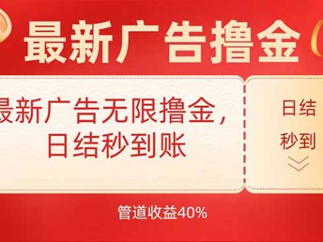 最新广告无限撸金，日结秒到，管道40%