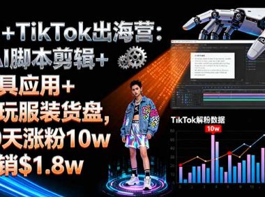 AI+TikTok出海营:AI剪辑+工具应用+潮玩服装货盘,30天涨粉10w月销$1.8w