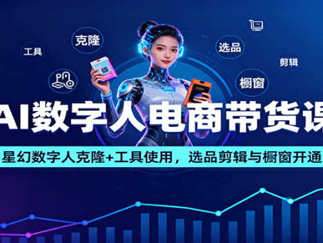AI数字人电商带货课：星幻数字人克隆+工具使用，选品剪辑与橱窗开通