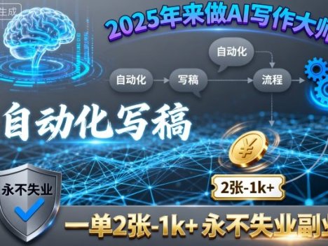 2025年来做AI写作大师，自动化写稿，一单2张-1k+，永不失业副业
