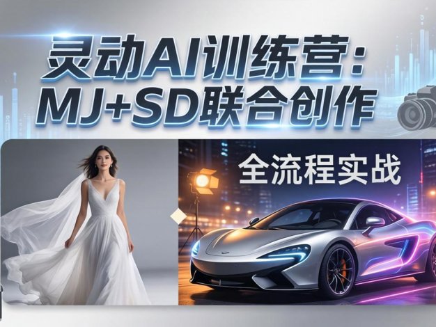 灵动AI训练营-3.0课程:MJ+SD联合创作,从婚纱大片到汽车广告,摄影后期全流程实战