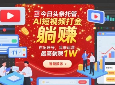 今日头条托管，AI短视频打金，你出账号，我来运营，最高躺賺1W【揭秘】