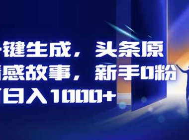 AI一键生成，头条原创情感故事，新手0粉也可日入1000+