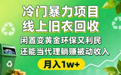 冷门暴力项目,线上旧衣回收,闲置变黄金环保又利民,还能当代理躺賺被动收入,变现+精准引流全流程