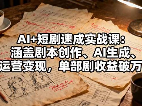 AI+短剧速成实战课：涵盖剧本创作、AI生成、运营变现，单部剧收益破万