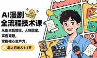 AI漫剧全流程技术课，从剧本到剪辑、人物固定、声音克隆，掌握核心生产力，单人月收入1-3万