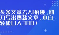 头条文章去AI痕迹，助力写出爆款文章，小白轻松日入300+