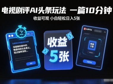 电视剧评AI头条玩法，一篇10分钟，收益可观，小白轻松日入5张+【独家】