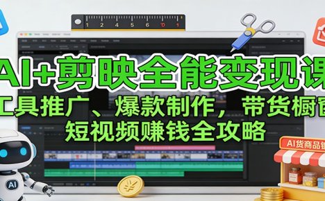 AI+剪映全能变现课：工具推广、爆款制作、带货橱窗，短视频赚钱全攻略