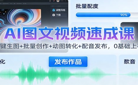 AI图文视频速成课：一键生图+批量创作+动图转化+配音发布，0基础上手