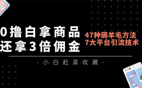0撸白拿商品,还拿3倍佣金,47种薅羊毛方法,7大平台全方位引流技术教学,精专月入过万