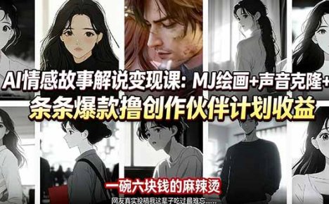 AI情感故事解说变现课：MJ绘画+声音克隆+剪辑，条条爆款撸创作伙伴计划收益