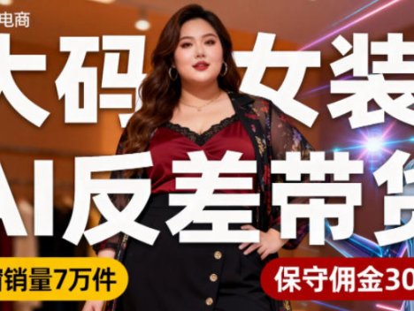 抖音小众赛道,大码女装AI反差带货,不用直播,每天6条作品,橱窗卖7万件,保守佣金30W+