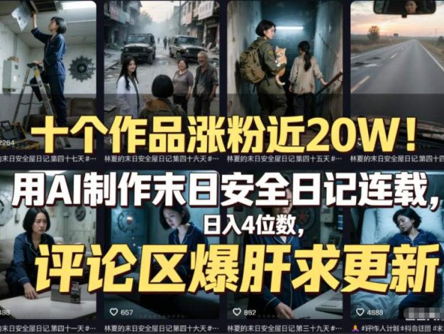 十个作品涨粉近20W！用AI制作末日安全日记连载，日入4位数，评论区爆肝求更新(附详细步骤)